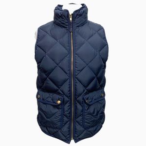 J CREW EXCURSION Women M NAVY Blue Pockets QUILT Puffer DOWN-FILL Full ZIP VEST